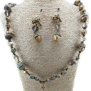 Vintage Vendome Gold Tone and Faceted Bead Necklace & Earrings Set